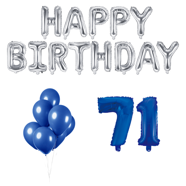 71 jaar Verjaardag Versiering Ballon Pakket Blauw & zilver
