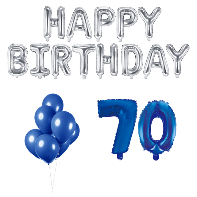70 jaar Verjaardag Versiering Ballon Pakket Blauw & zilver