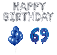 69 jaar Verjaardag Versiering Ballon Pakket Blauw & zilver