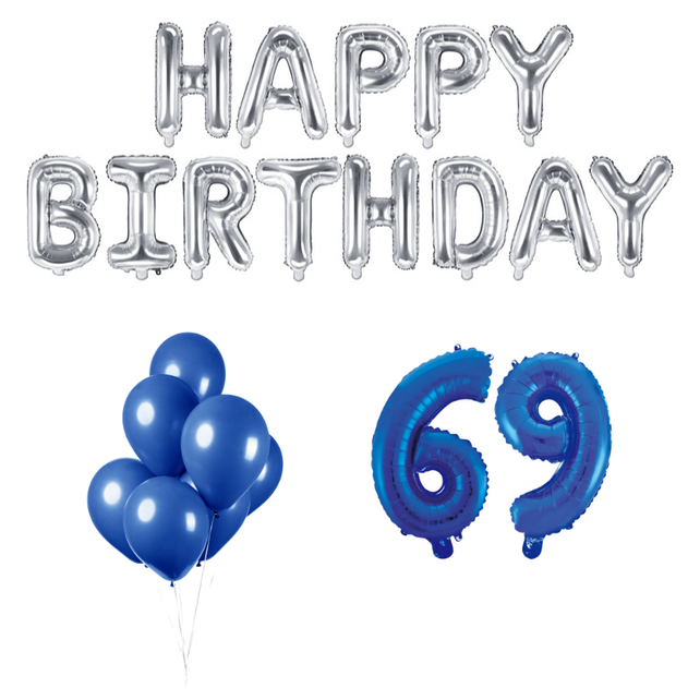 69 jaar Verjaardag Versiering Ballon Pakket Blauw & zilver 69 jaar Verjaardag Versiering Ballon Pakket Blauw & zilver