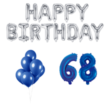 68 jaar Verjaardag Versiering Ballon Pakket Blauw & zilver