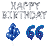 66 jaar Verjaardag Versiering Ballon Pakket Blauw & zilver 66 jaar Verjaardag Versiering Ballon Pakket Blauw & zilver