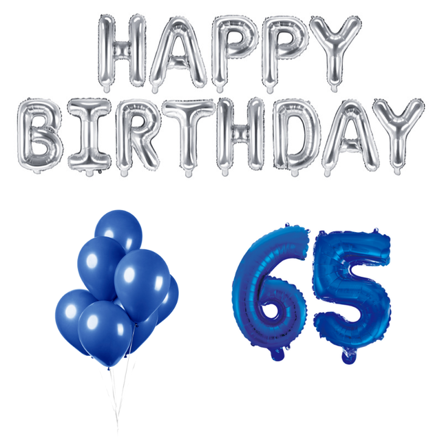 65 jaar Verjaardag Versiering Ballon Pakket Blauw & zilver
