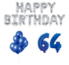 64 jaar Verjaardag Versiering Ballon Pakket Blauw & zilver