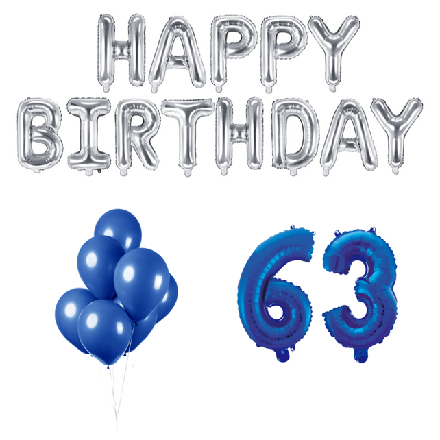 63 jaar Verjaardag Versiering Ballon Pakket Blauw & zilver