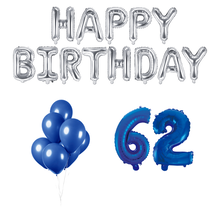 62 jaar Verjaardag Versiering Ballon Pakket Blauw & zilver