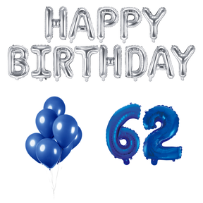 62 jaar Verjaardag Versiering Ballon Pakket Blauw & zilver