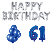 61 jaar Verjaardag Versiering Ballon Pakket Blauw & zilver