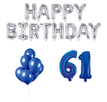 61 jaar Verjaardag Versiering Ballon Pakket Blauw & zilver
