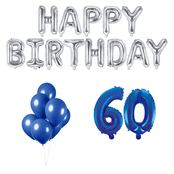 60 jaar Verjaardag Versiering Ballon Pakket Blauw & zilver