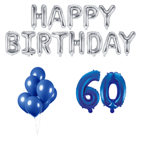 60 jaar Verjaardag Versiering Ballon Pakket Blauw & zilver