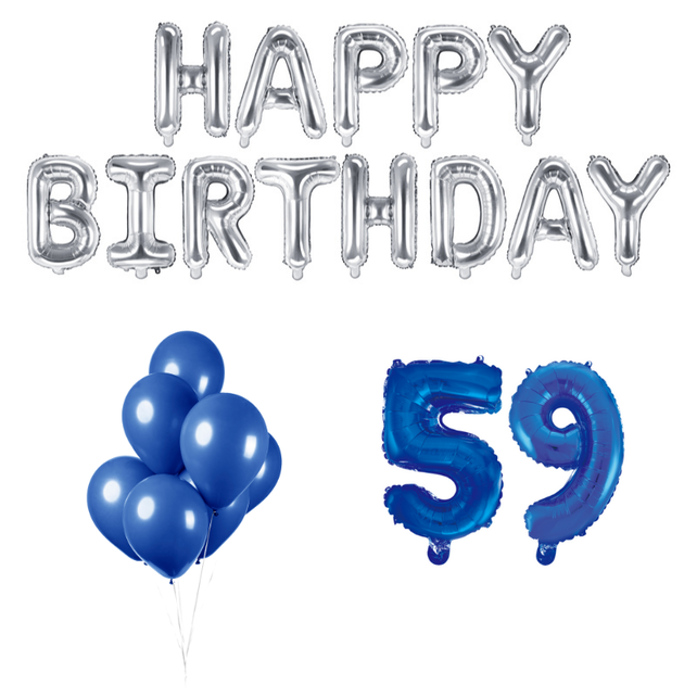 59 jaar Verjaardag Versiering Ballon Pakket Blauw & zilver