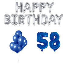 58 jaar Verjaardag Versiering Ballon Pakket Blauw & zilver
