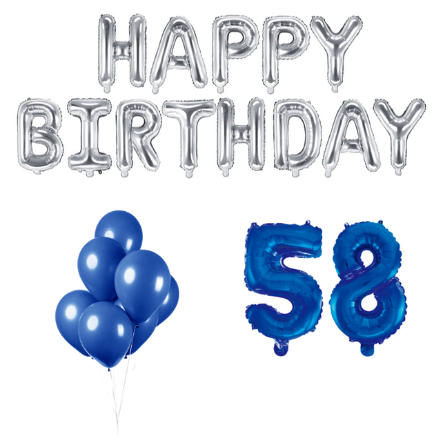 58 jaar Verjaardag Versiering Ballon Pakket Blauw & zilver