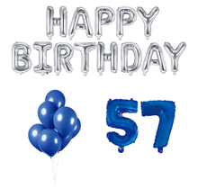 57 jaar Verjaardag Versiering Ballon Pakket Blauw & zilver