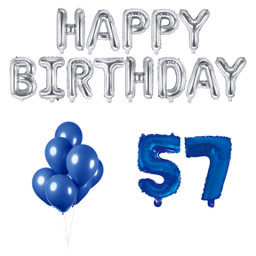 57 jaar Verjaardag Versiering Ballon Pakket Blauw & zilver
