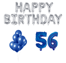 56 jaar Verjaardag Versiering Ballon Pakket Blauw & zilver