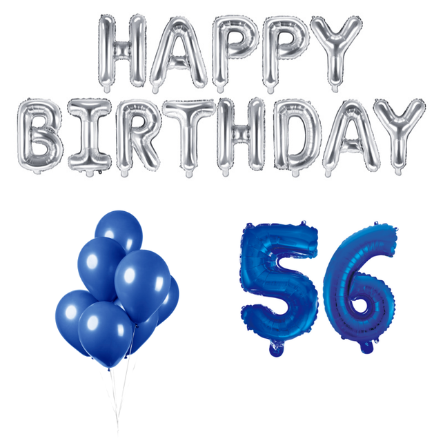 56 jaar Verjaardag Versiering Ballon Pakket Blauw & zilver