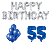 55 jaar Verjaardag Versiering Ballon Pakket Blauw & zilver