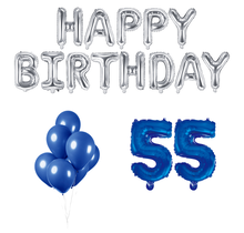 55 jaar Verjaardag Versiering Ballon Pakket Blauw & zilver