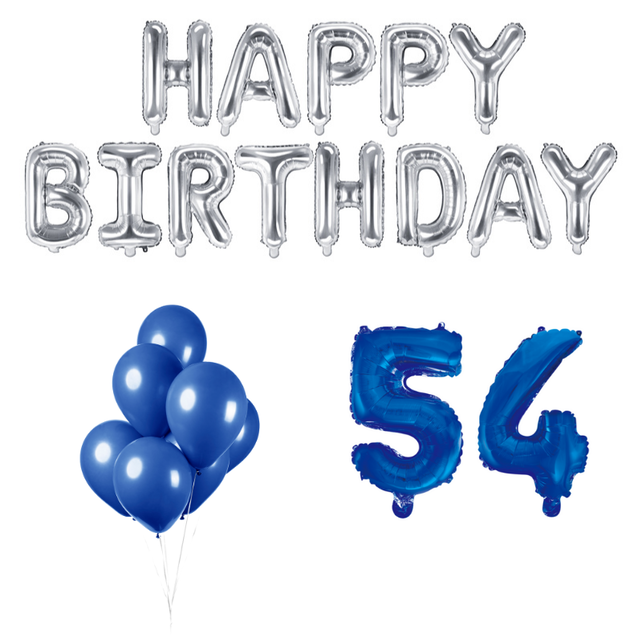 54 jaar Verjaardag Versiering Ballon Pakket Blauw & zilver 54 jaar Verjaardag Versiering Ballon Pakket Blauw & zilver