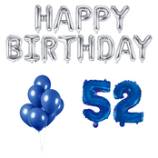 52 jaar Verjaardag Versiering Ballon Pakket Blauw & zilver