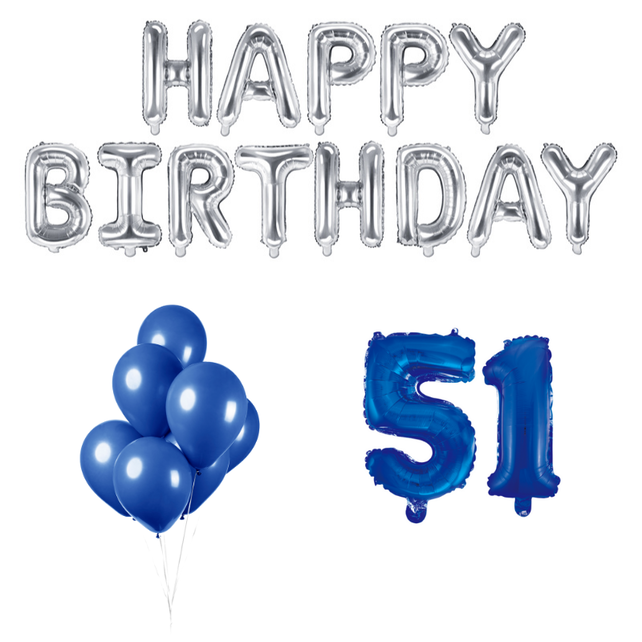 51 jaar Verjaardag Versiering Ballon Pakket Blauw & zilver