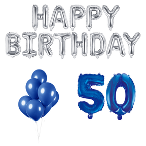 50 jaar Verjaardag Versiering Ballon Pakket Blauw & zilver