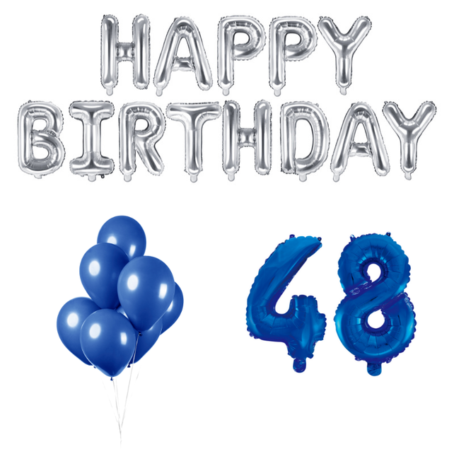 48 jaar Verjaardag Versiering Ballon Pakket Blauw & zilver