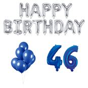 46 jaar Verjaardag Versiering Ballon Pakket Blauw & zilver