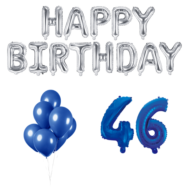 46 jaar Verjaardag Versiering Ballon Pakket Blauw & zilver
