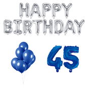45 jaar Verjaardag Versiering Ballon Pakket Blauw & zilver