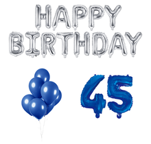 45 jaar Verjaardag Versiering Ballon Pakket Blauw & zilver