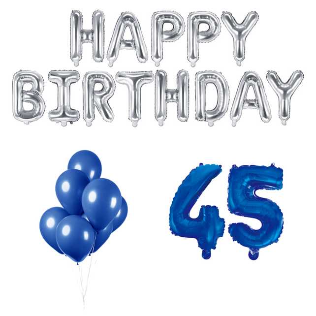 45 jaar Verjaardag Versiering Ballon Pakket Blauw & zilver