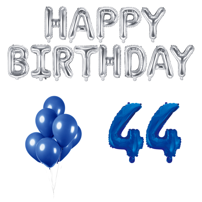 44 jaar Verjaardag Versiering Ballon Pakket Blauw & zilver