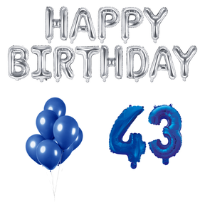 43 jaar Verjaardag Versiering Ballon Pakket Blauw & zilver