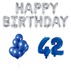 42 jaar Verjaardag Versiering Ballon Pakket Blauw & zilver