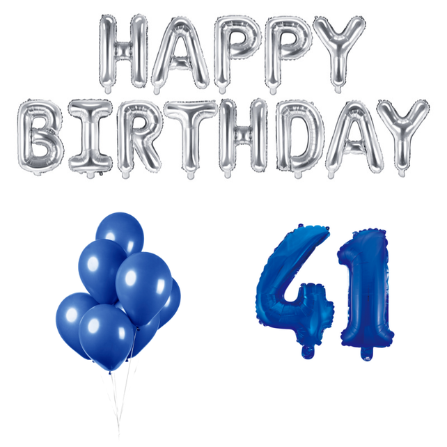 41 jaar Verjaardag Versiering Ballon Pakket Blauw & zilver
