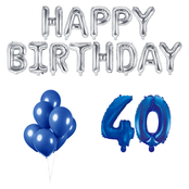 40 jaar Verjaardag Versiering Ballon Pakket Blauw & zilver