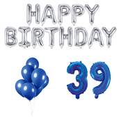 39 jaar Verjaardag Versiering Ballon Pakket Blauw & zilver