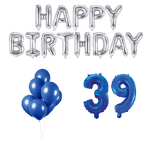 39 jaar Verjaardag Versiering Ballon Pakket Blauw & zilver