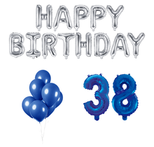 38 jaar Verjaardag Versiering Ballon Pakket Blauw & zilver