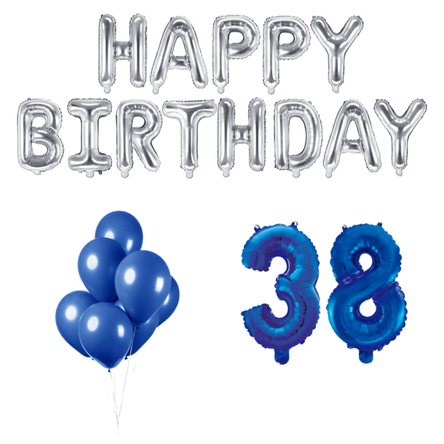 38 jaar Verjaardag Versiering Ballon Pakket Blauw & zilver
