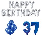 37 jaar Verjaardag Versiering Ballon Pakket Blauw & zilver
