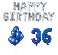 36 jaar Verjaardag Versiering Ballon Pakket Blauw & zilver