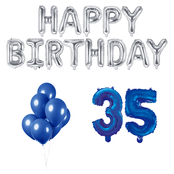 35 jaar Verjaardag Versiering Ballon Pakket Blauw & zilver