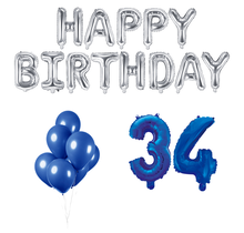 34 jaar Verjaardag Versiering Ballon Pakket Blauw & zilver