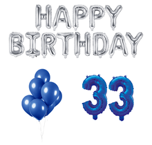 33 jaar Verjaardag Versiering Ballon Pakket Blauw & zilver