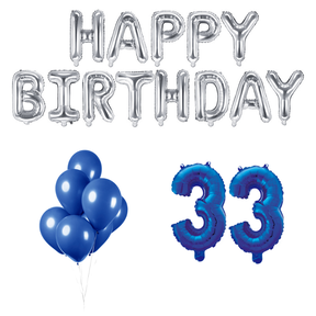 33 jaar Verjaardag Versiering Ballon Pakket Blauw & zilver