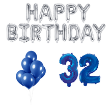 32 jaar Verjaardag Versiering Ballon Pakket Blauw & zilver